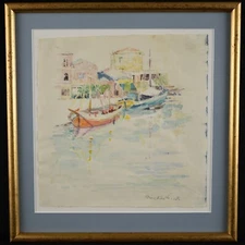 Vintage Framed Original Cityscape Watercolor on Paper By Lilian MacKendrick