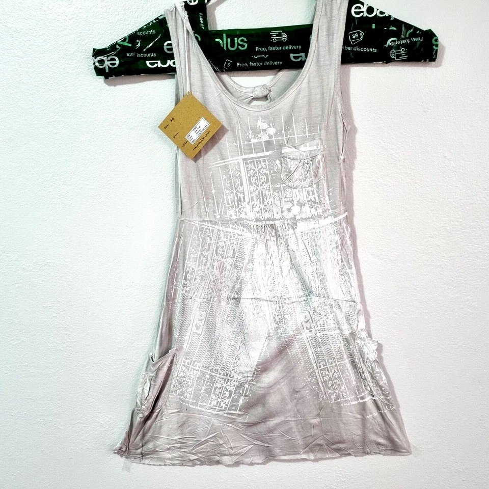 We Walk Tennis Dress Grey Marl White Doorway Hand Printed Art Women Size M $69