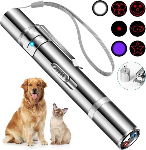 Cat Laser Pointer Toy Dog 5 Adjustable Pattern Long Range Lazer Toy USB Recharge - Picture 3 of 9