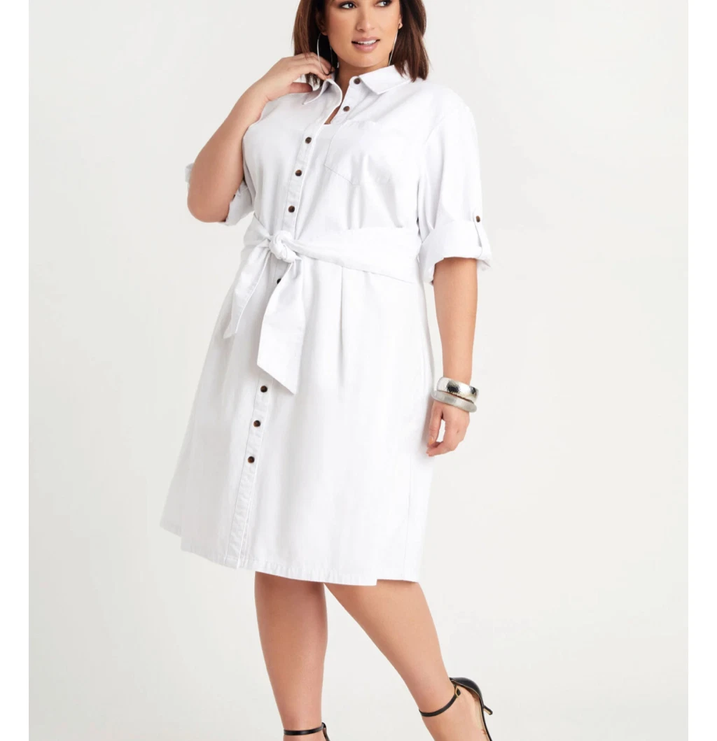 Ashley Stewart White Cotton Tie Front Dress Size 18 | eBay