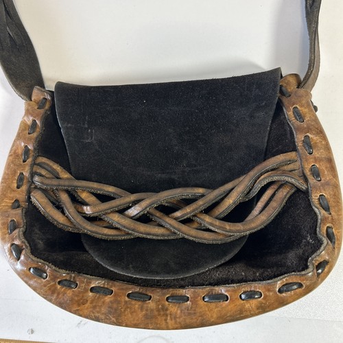 Vintage Early 1960's 1970's Handmade Leather Shoulder Hippy Retro Purse Braided - Picture 5 of 19