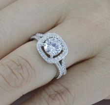 925 Sterling Silver Square Halo CZ Wedding Band Engagement Ring Size 3-15 SR189