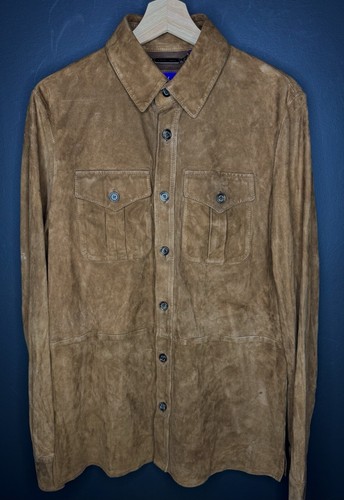 $2495 Ralph Lauren Etiqueta Púrpura Pequeña Marrón Cuero Camisa Chaqueta RRL Polo Gamuza - Imagen 6 de 14