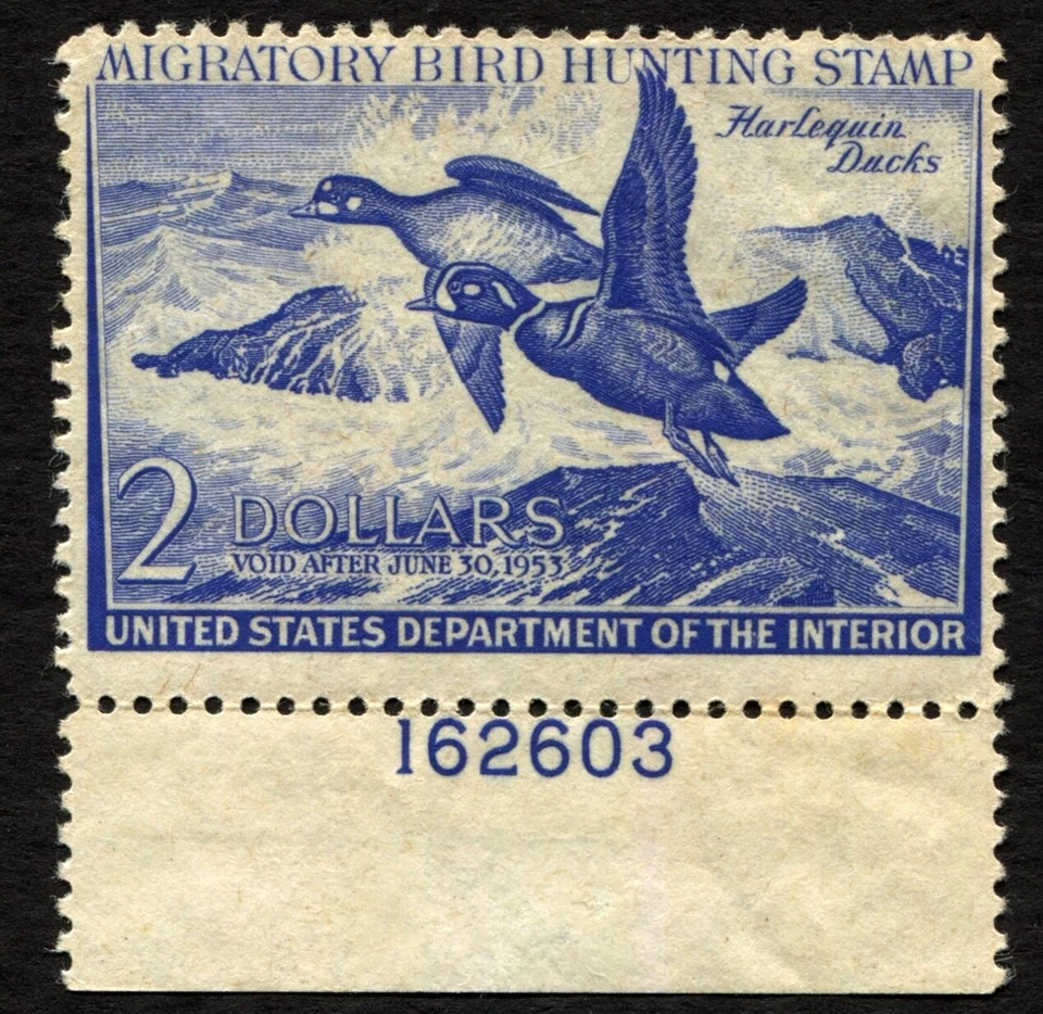 RW19 F-VF MLH 1952 US Federal Migratory Waterfowl Duck Stamp Harlequins - Image 2 of 3