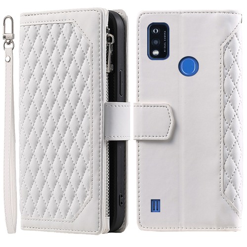 For ZTE Blade A51 Rhombic Wallet Case,Luxury Leather Zipper Flip Card Case - Picture 27 of 44