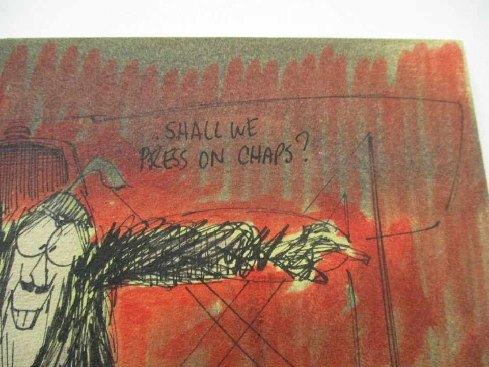 MYSTERY ILLUSTRATION VINTAGE MAN PLANE PIONEER AVIATION SATIRE VINTAGE 1970'S - Image 3 of 4