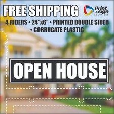 4PC OPEN HOUSE REAL ESTATE RIDER 6"x24" SIGN 2 Sided HOMES PLASTIC REALTOR