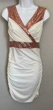 NWOT! Women's Size Small Slim Fitting White With Pink Sequins Sleeveless Dress