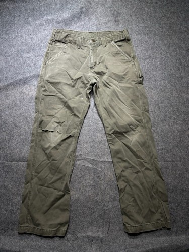 Carhartt Pants Mens 34x28 Green Cargo Canvas Flat Front Work Wear Outdoors - Picture 3 of 12