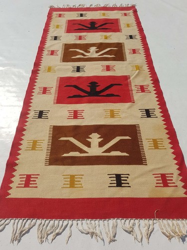 Fine Vintage Traditional Hand Made Oriental Wool Red Kilim Rug 198x89cm