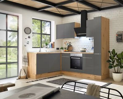 Küche Küchenzeile Winkelküche Marleen Premium 250 cm Grau Artisan Eiche Respekta - Bild 1 von 4