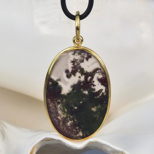 Ciondolo Oro Vermiglio Argento Sterling & Viola Agata Calcedonio Cabochon 10.18 - Foto 2 di 12