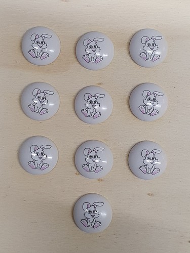 Round Childrens Printed Character Shank Buttons Bunny Rabbit Design 15mm - Picture 6 of 16