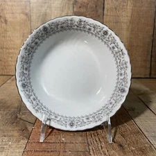 7” Salad / Soup Bowl  white scalloped edge silver accents