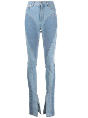 MUGLER spiral twist seam high rise waist light blue avant garde