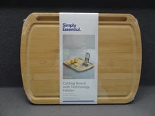 NEW Simply Essential 16x12 Natural Bamboo Cutting Board Phone Tablet Slot Holder