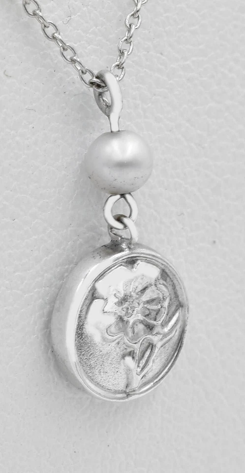 TIFANNY& Co Silver RARE Nature Rose Pearl Pendant Necklace! - Image 2 of 4