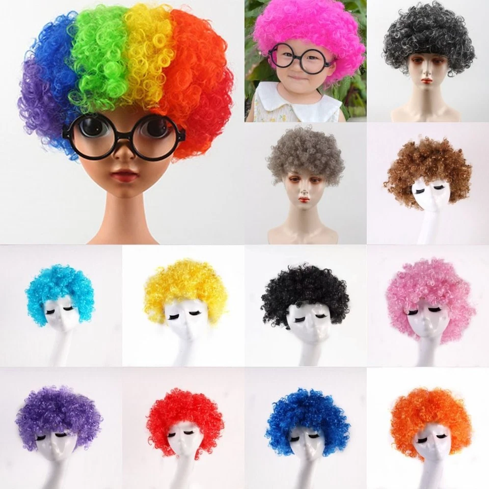 Pelucas de payaso afro rizadas pelucas sintéticas para aficionados al fútbol de fiesta Foto 3 de 4