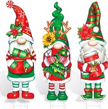 3 Pcs Christmas Yard Sign Outdoor Gnome Signs with Stakes 32 x 10'' Red