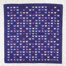 N857 HANAE MORI Blue Butterfly Cotton Scarf Scarves Pocket Square 18.5" X 18.5"