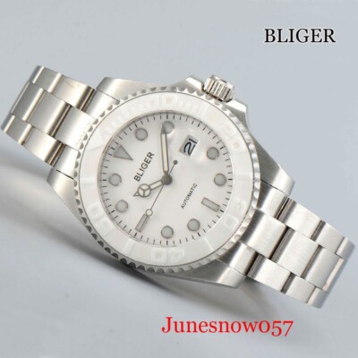 BLIGER Self Winding Men Watch Sapphire Glass Ceramic Bezel Mental Strap 40mm 