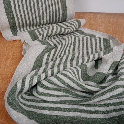 100% linen fabric 340gsm French grey green stripes grain sack vintage linen flax - Picture 16 of 18