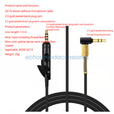 Audio Cable for Bose QC15 braided wheat free wire nylon game repair Headphone