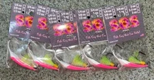 5 pack Pompano Jigs w/Teaser White/Pink  w/Chartreuse Teaser 3/8oz 1/2oz 3/4oz 
