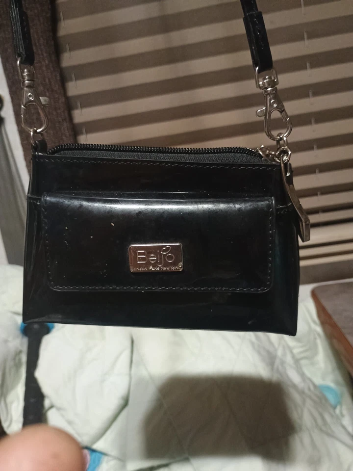 cartera de cuero, monedero de mano. Etiqueta con nombre plateada Beijo, Londres París. Auténtico Original Foto 3 de 4