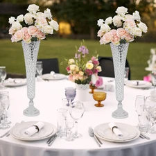 2 Pc Modern Crystal Trumpet Flower Silver Stand Crystal Vase For Wedding Decor