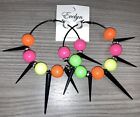 New Urban Neon Multicolors Beads With Spikes Hoop Earrings