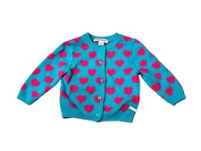 Posh Peanut Queen Of Hearts Cardigan Sweater Teal Pink 3-6 Months