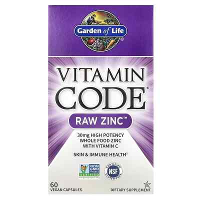 Garden of Life Vitamin Code Raw Zinc 60 Veggie Capsules EXP 01/2026