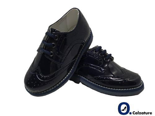 Scarpe eleganti bambino paggetto cerimonia stile inglese vernice blu Vera  Pelle | eBay