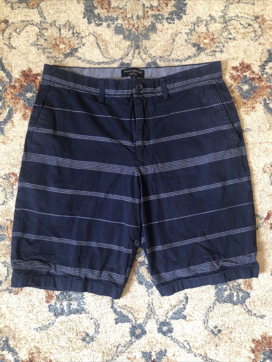 Banana Republic Chino Shorts Men's 34 Emerson Blue Striped Cotton