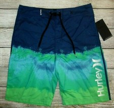 MENS HURLEY BLUE GREEN SWIM BOARD SHORTS SIZE 29