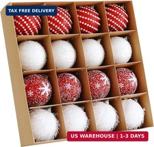Christmas Tree Ball Ornament Set 16pcs 80mm/3.15inch Red White Glittering Shatte