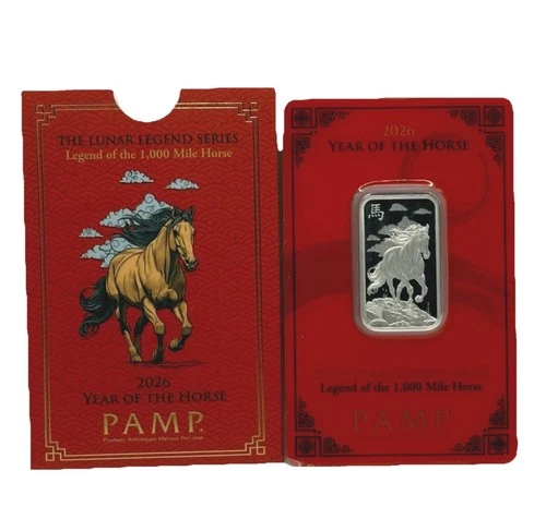 2026 PAMP Lunar Legends 1000 Mile Horse 10 g Silver Proof-Like Bar in Assay Card