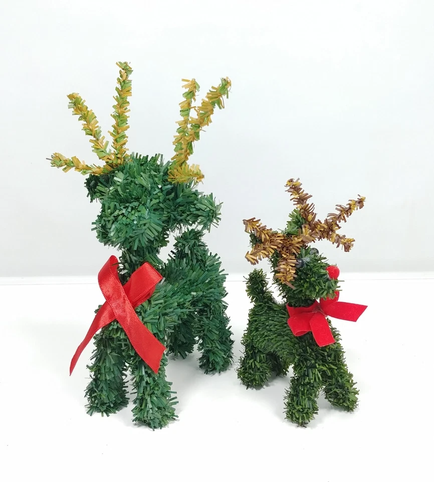 Faux Pine Tree Reindeer Miniature Tabletop Christmas Decor Wood Base 5 - 12in - Image 2 of 4