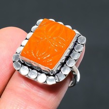 Italienische rote Koralle 925 Sterlingsilber Edelstein Handarbeit Schmuck Ring 8" NS 25088