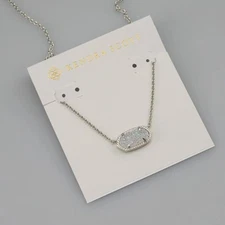 Kendra Scott Elisa Silver Pendant Necklace In Iridescent White Drusy