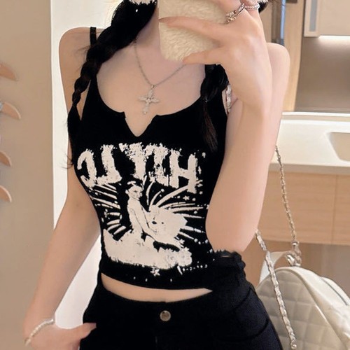 Soft Womens Vest With Letter Printed Pattern Chest Cushion And Camisole - Picture 11 of 13