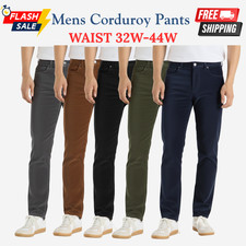 Mens Corduroy Trousers Formal Casual Work Trousers Business Smart Dress Pants