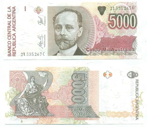 ARGENTINA NOTE 5000 AUSTRALES (1990) DI IORIO-FRAGA SUFFIX C B# 2870 P 330e AU