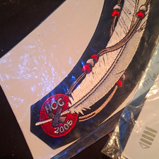 Embroidered Sew-On Feather Patch with Red Accents for Jackets, Jeans, Bags