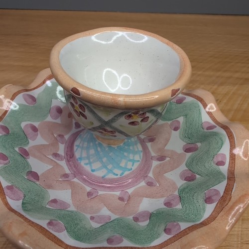 Vtg MacKenzie Childs Heather Taylor Ceramic Egg Cup Ruffled Fluted Retired Read - Picture 6 of 13