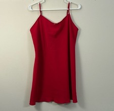 Josie Natori night gown women  s large red with rose spaghetti strap 32 inches cl