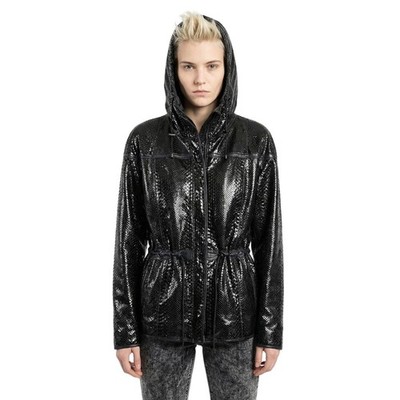 Lanvin Été 2012 Water-Snake Hooded Parka Coat Black Exotic Leather Riri Sz M