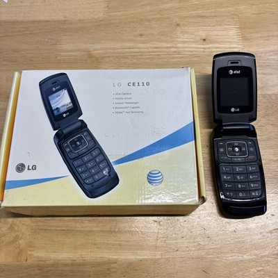 LG CE-110 AT&T Vintage Cellular Cell Flip Phone, Black W/ Box ,Manual, Holster  
