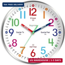 Roymnie Wall Clock for Kids Learning to Tell Time Easily Non Ticking Battery Ope